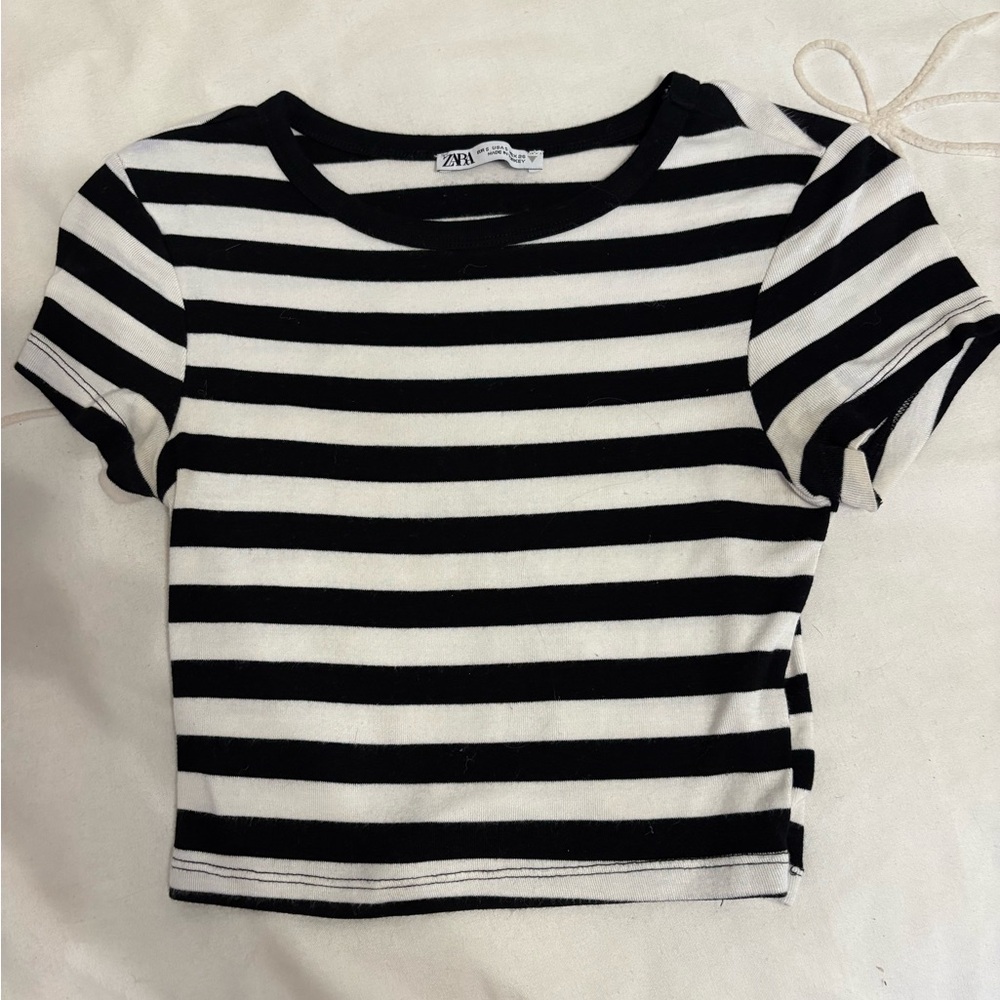 Zara Black and White Striped Crop Top